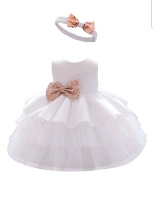 Girls White Big Bow Layered Mesh Dress Set
