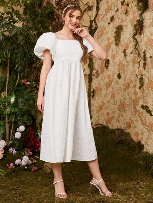 Mom and Me Floral Appliqués Balloon Sleeve Dress