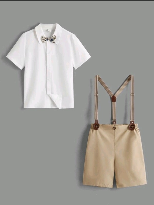 Boys Bowtie Shirt and Pinafore Shorts Set