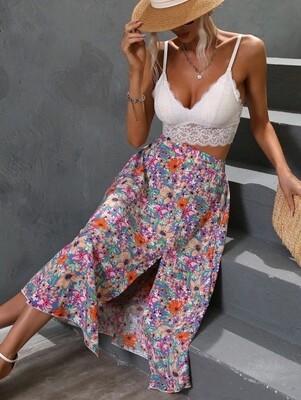 Split Thigh Floral Skirt