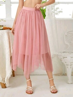 Ladies Asymmetrical Hem Mesh Skirt