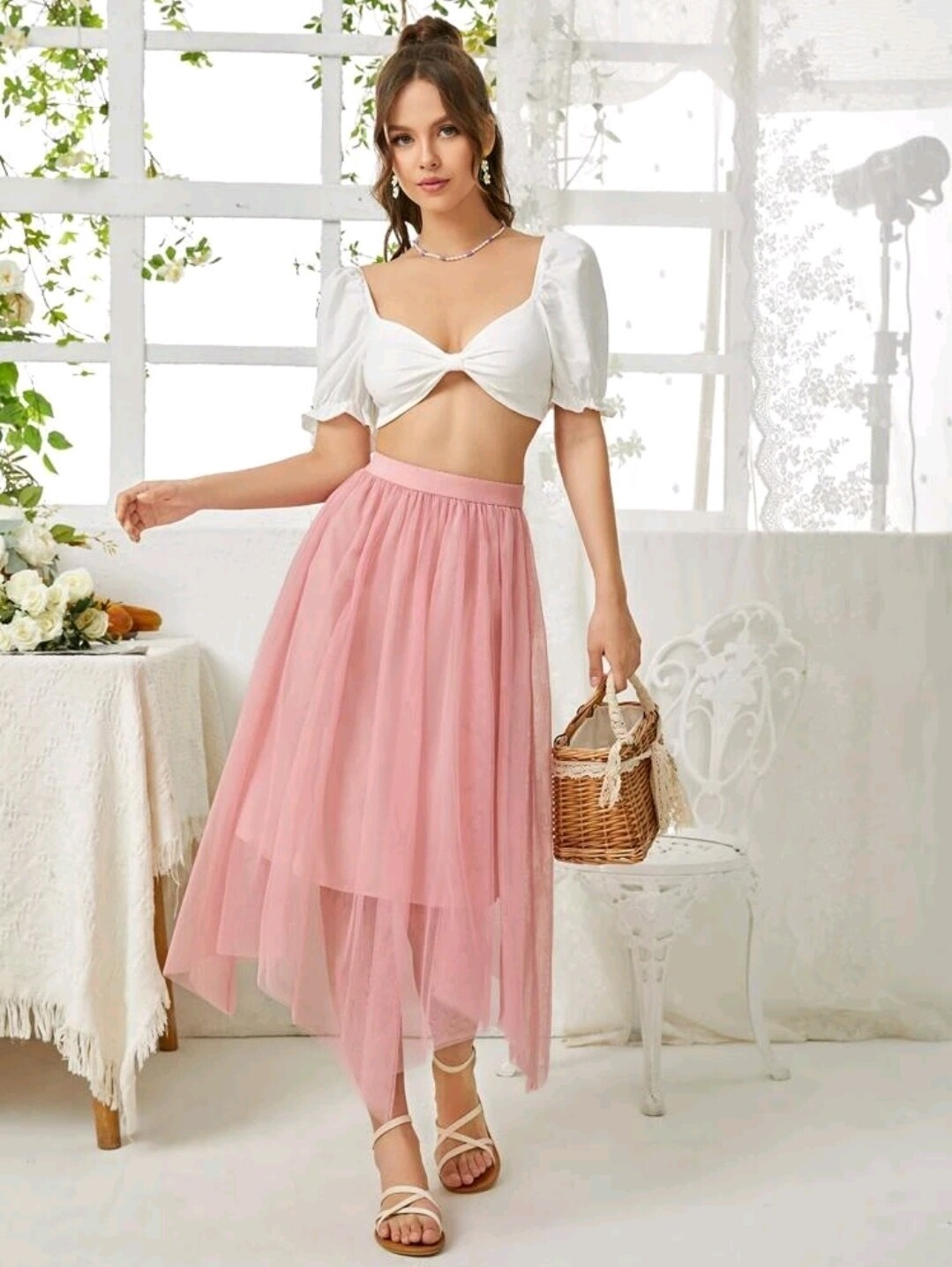 Ladies Asymmetrical Hem Mesh Skirt