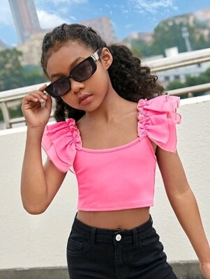 Girls Pink Ruffle Trim Top