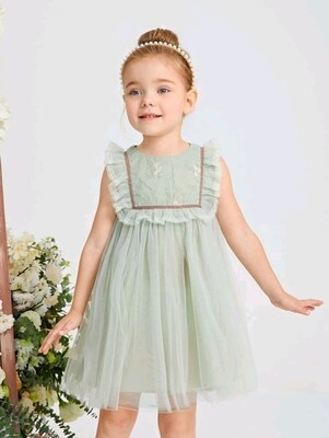 Mint Flower Ruffle Mesh Dress