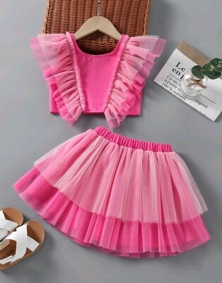 Girls Pink Ruffle Mesh Set