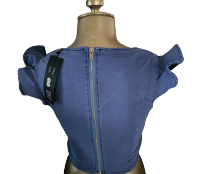 Ladies Ruffled Sleeve Denim Top