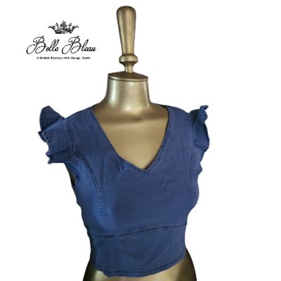 Ladies Ruffled Sleeve Denim Top