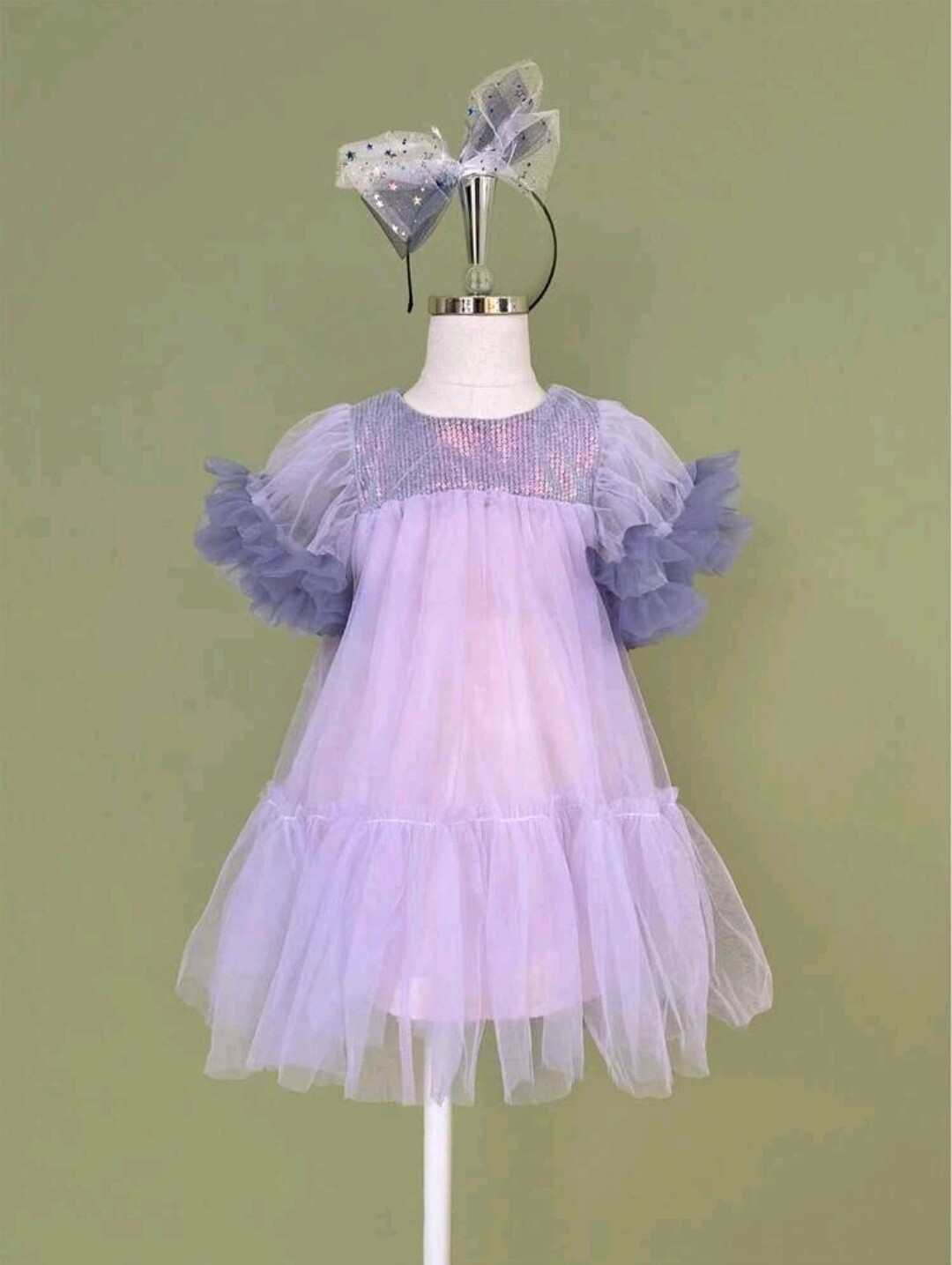 Girls Lilac Ruffle Mesh Dress