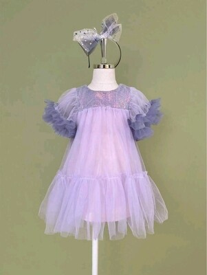 Girls Lilac Ruffle Mesh Dress