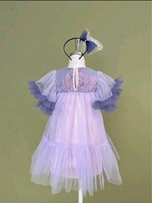 Girls Lilac Ruffle Mesh Dress