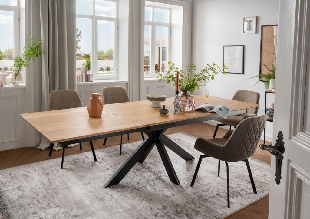 Esstisch Massivholz Eiche Schweizer Kante ausziehbar 200cm - 285cm