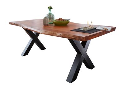 MASSIVHOLZTISCH  BAUMKANTE AKAZIE 220x100cm        X-BEINE