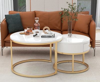 COUCHTISCH MIT BEISTELLTISCH MARMOROPTIK