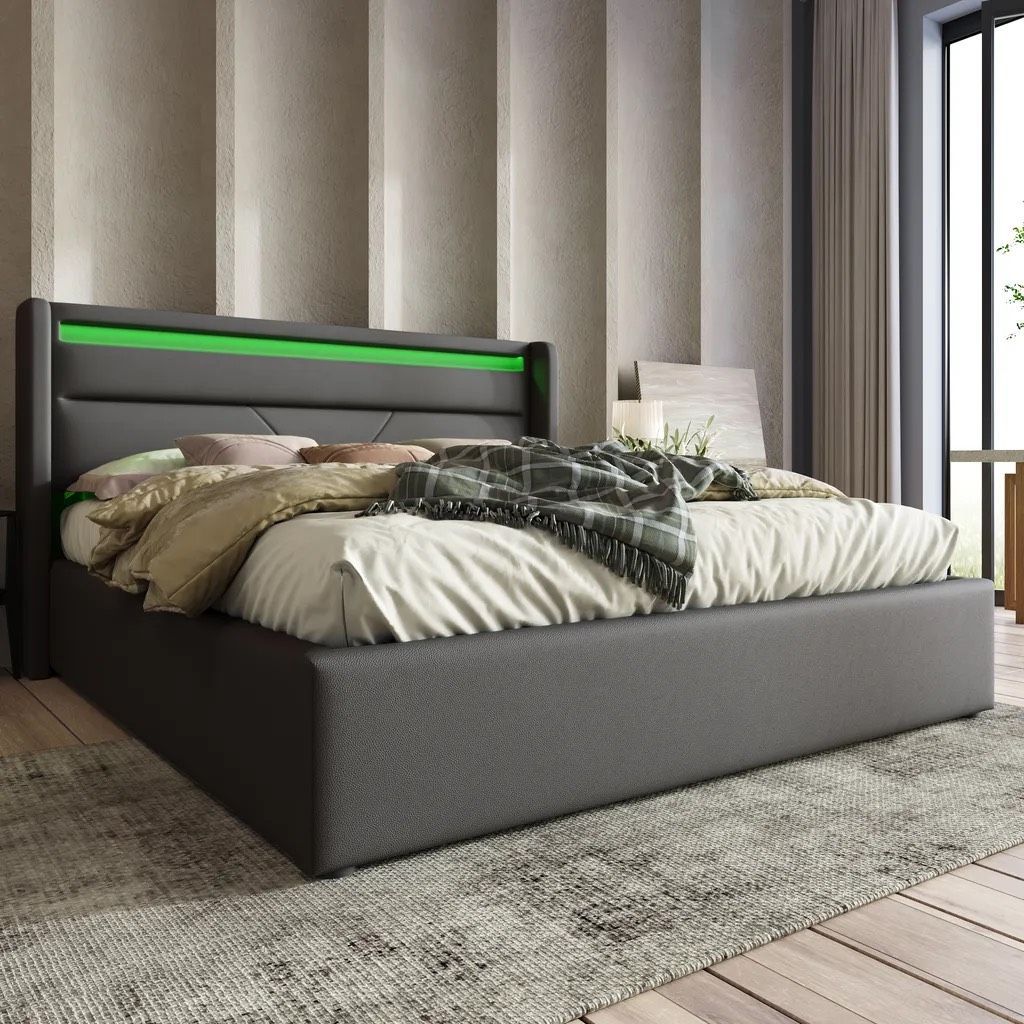 POLSTERBETT 140cm mit STAURAUM &amp; LED LICHT
