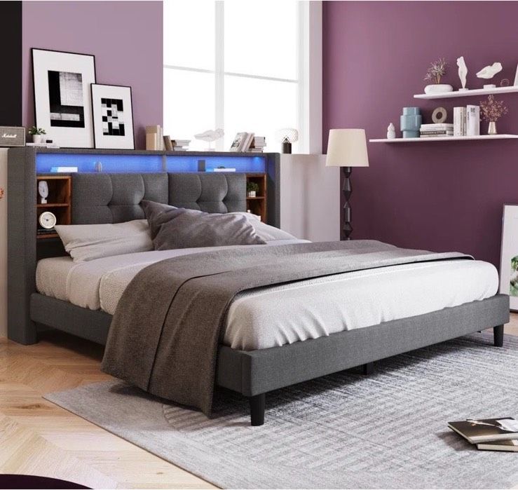 POLSTERBETT 160cm mit ABLAGEN &amp; LED-LICHT