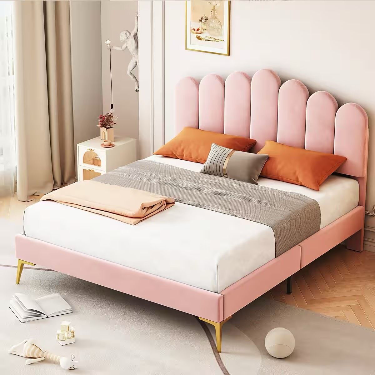 POLSTERBETT SAMT rosa 140cm