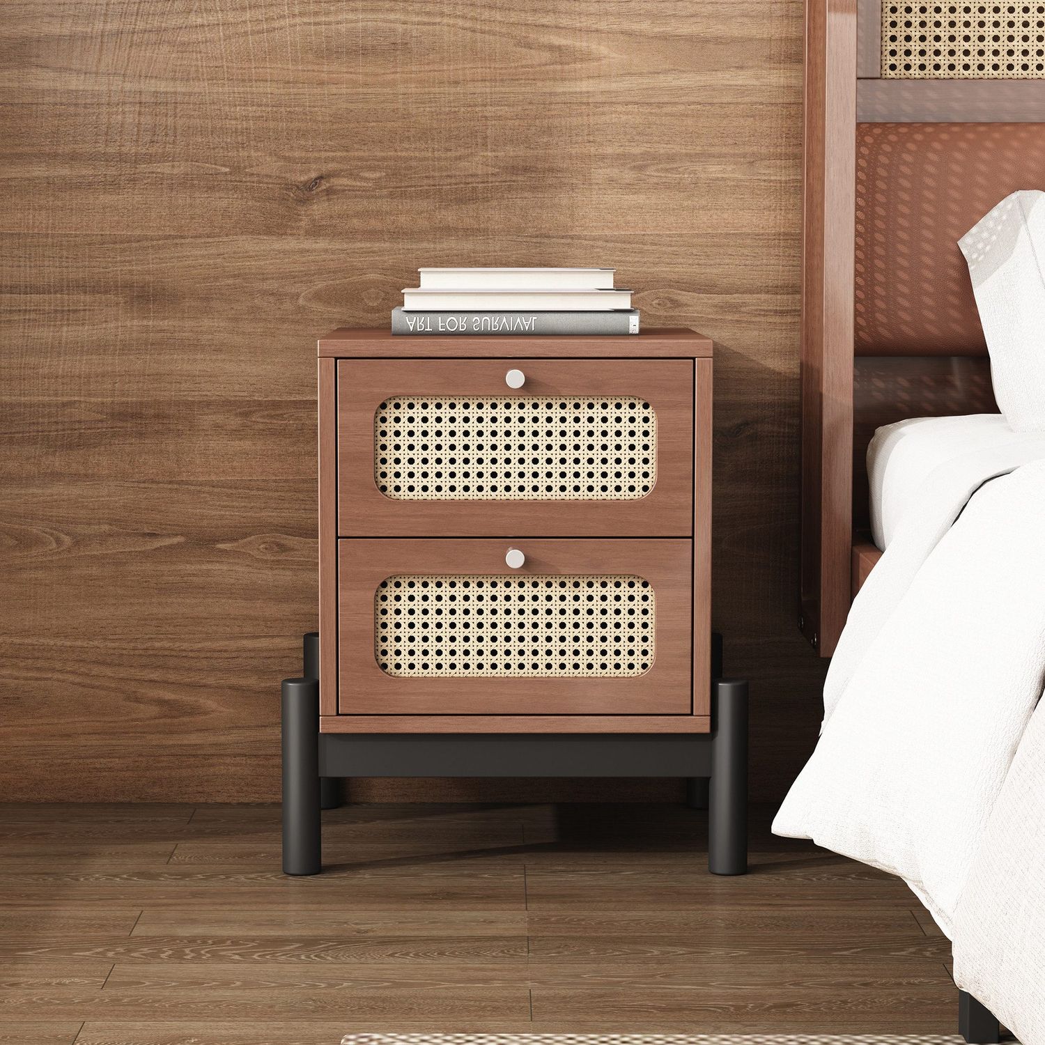 HOLZ RATTAN NACHTTISCH