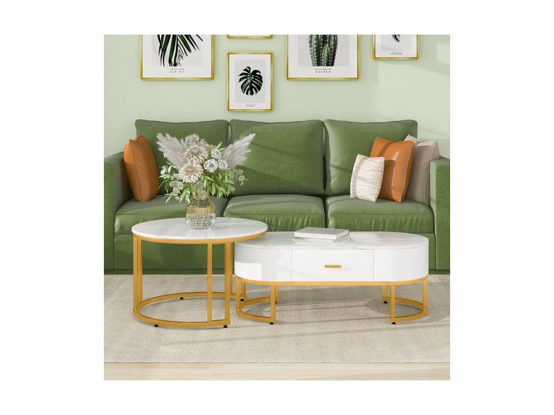 COUCHTISCH MIT BEISTELLTISCH MARMOROPTIK