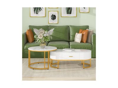 COUCHTISCH MIT BEISTELLTISCH MARMOROPTIK