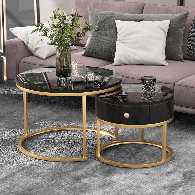 COUCHTISCH MIT BEISTELLTISCH MARMOROPTIK