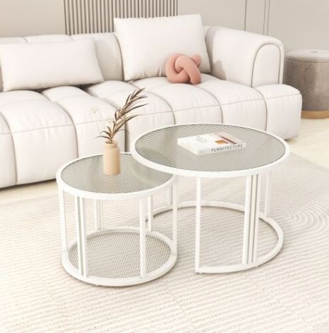 COUCHTISCH CREMEWEISS MIT BEISTELLTISCH