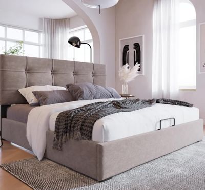 POLSTERBETT 140cm  SAMT taupe