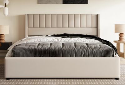 POLSTERBETT BEIGE 180CM mit STAURAUM
