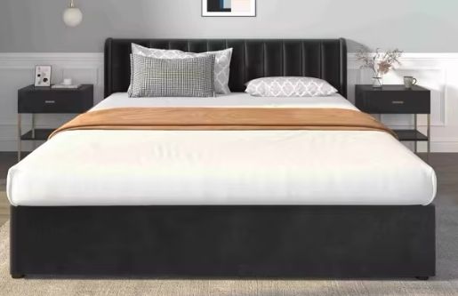 POLSTERBETT SAMT schwarz 180CM mit STAURAUM