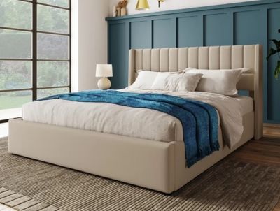 POLSTERBETT BEIGE 140CM mit STAURAUM