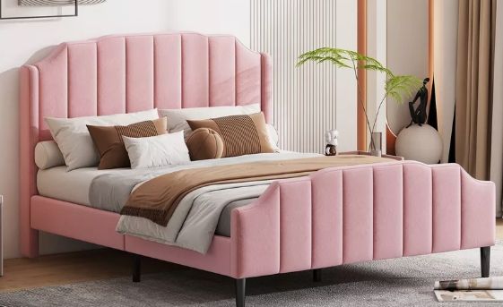 POLSTERBETT SAMT rosa 140cm