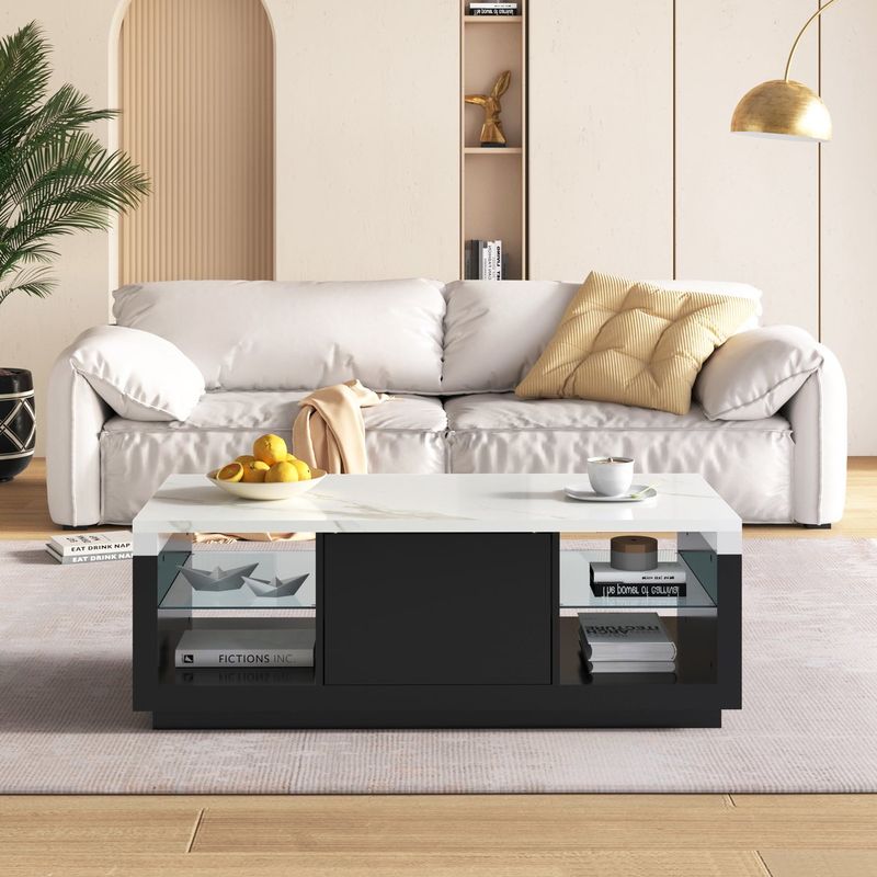 Hochglanz-Couchtisch -Schwarz und Weiß 120x60x42CM