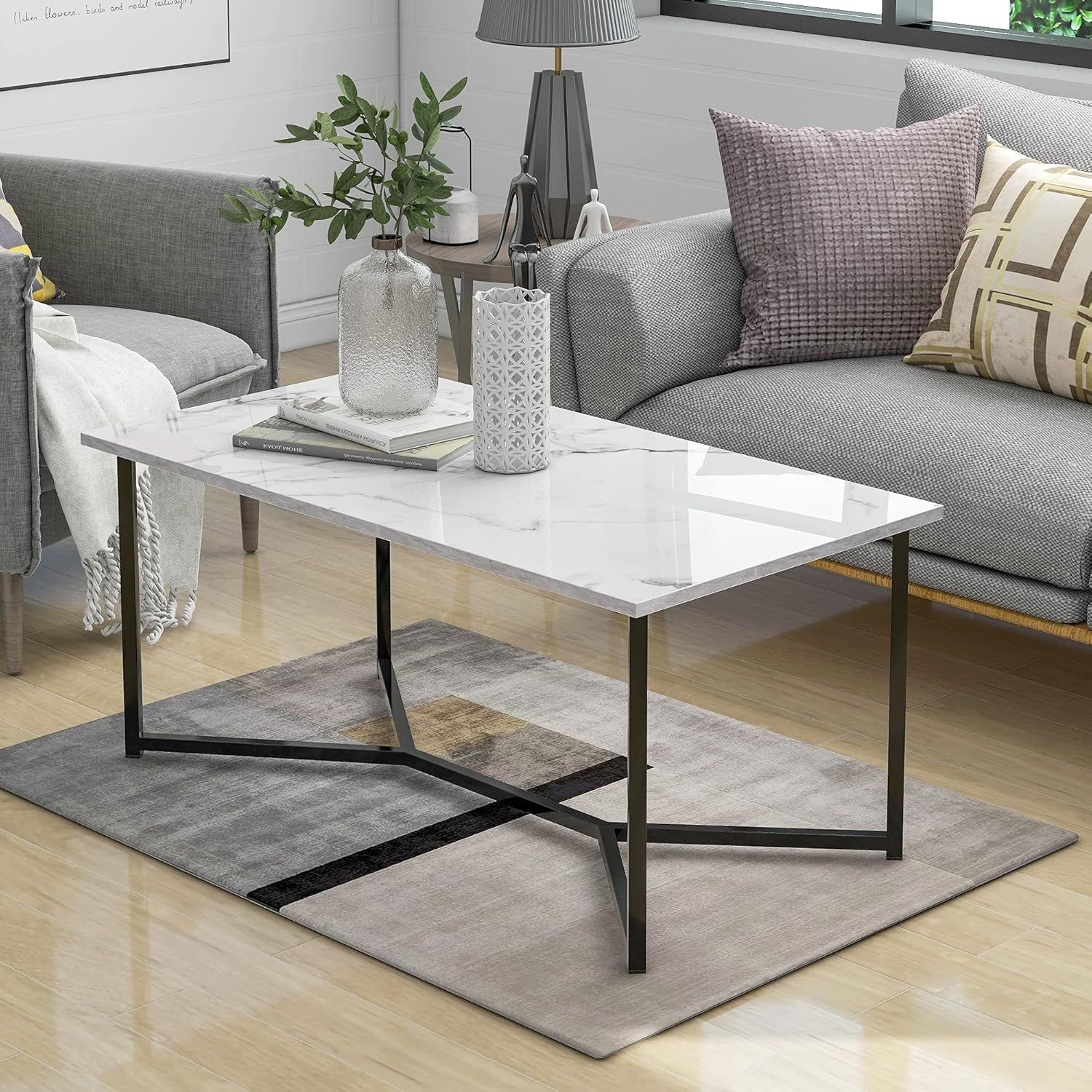 Mid Century Modern Holz Rechteck Couchtisch Wohnzimmer, Weiß