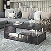 Moderner Couchtisch, Zementgraues Finish, LED-Beleuchtung, Wohnzimmer-Sofatisch,