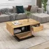 Couchtisch aus geäderter Eiche mit griffloser Schublade und doppelseitiger Ablage,