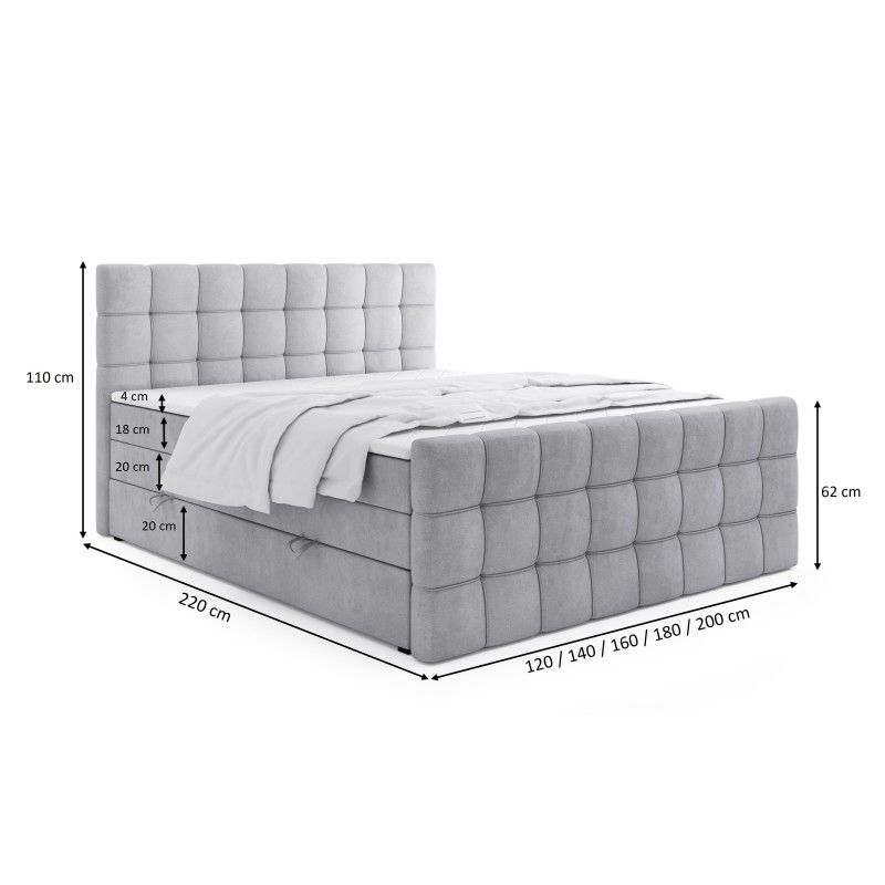 Boxspringbett 160x200 IGANTE KING mit Bettkasten, Doppelmatratze H3 &amp; Topper