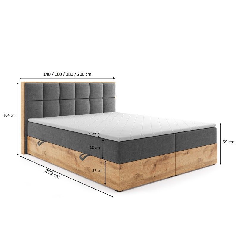 Boxspringbett LOLY 1 160cm in Eichenoptik mit Bettkasten &amp; Topper