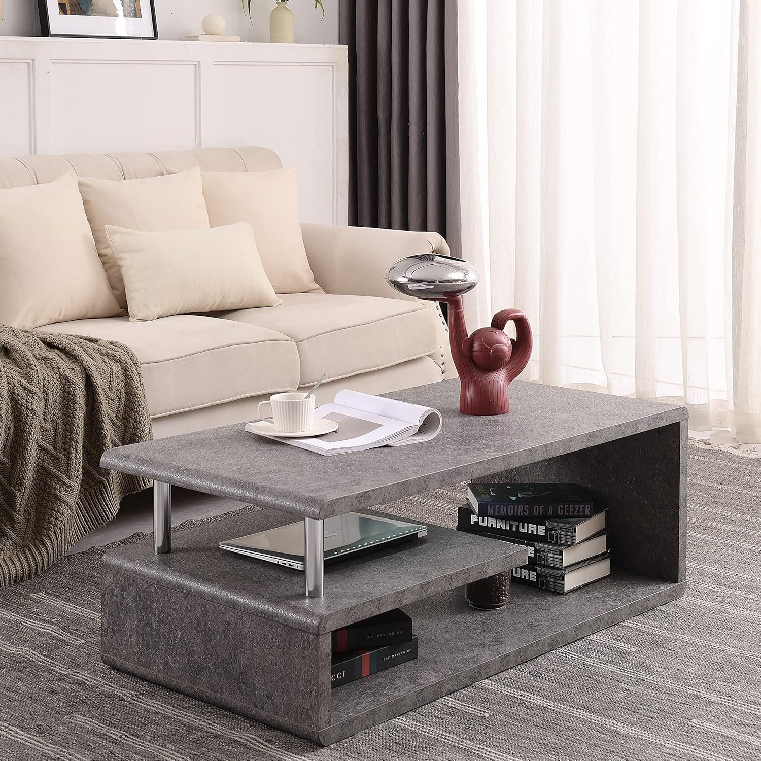 COUCHTISCH ZEMENTLOOK mit LED-Licht