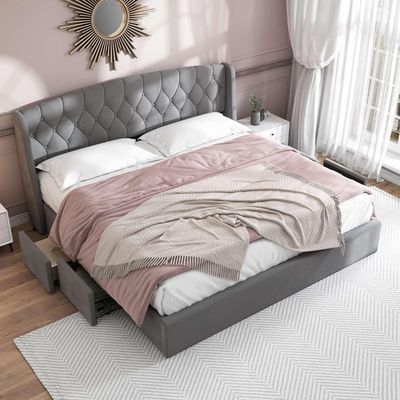 POLSTERBETT SAMT grau 180CM mit STAURAUM POLSTERBETT SAMT grau 180CM mit STAURAUM