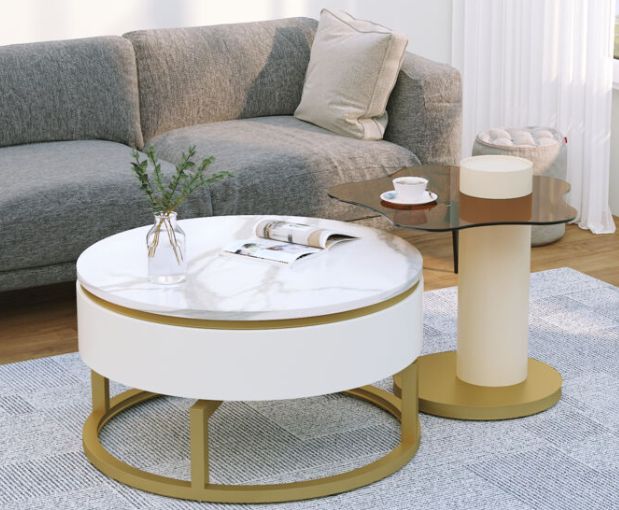 COUCHTISCH SET drehbar MARMOROPTIK