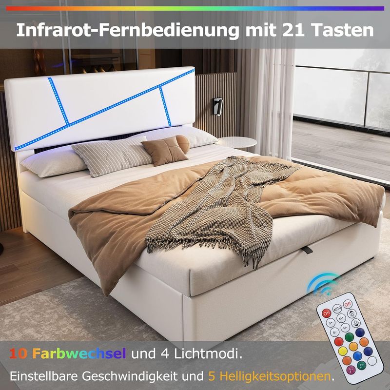 POLSTERBETT 180CM mit LED LICHT