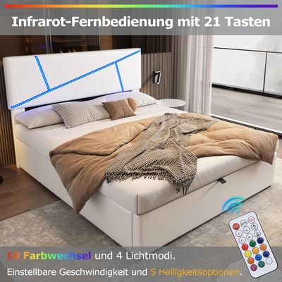POLSTERBETT 180CM mit LED LICHT