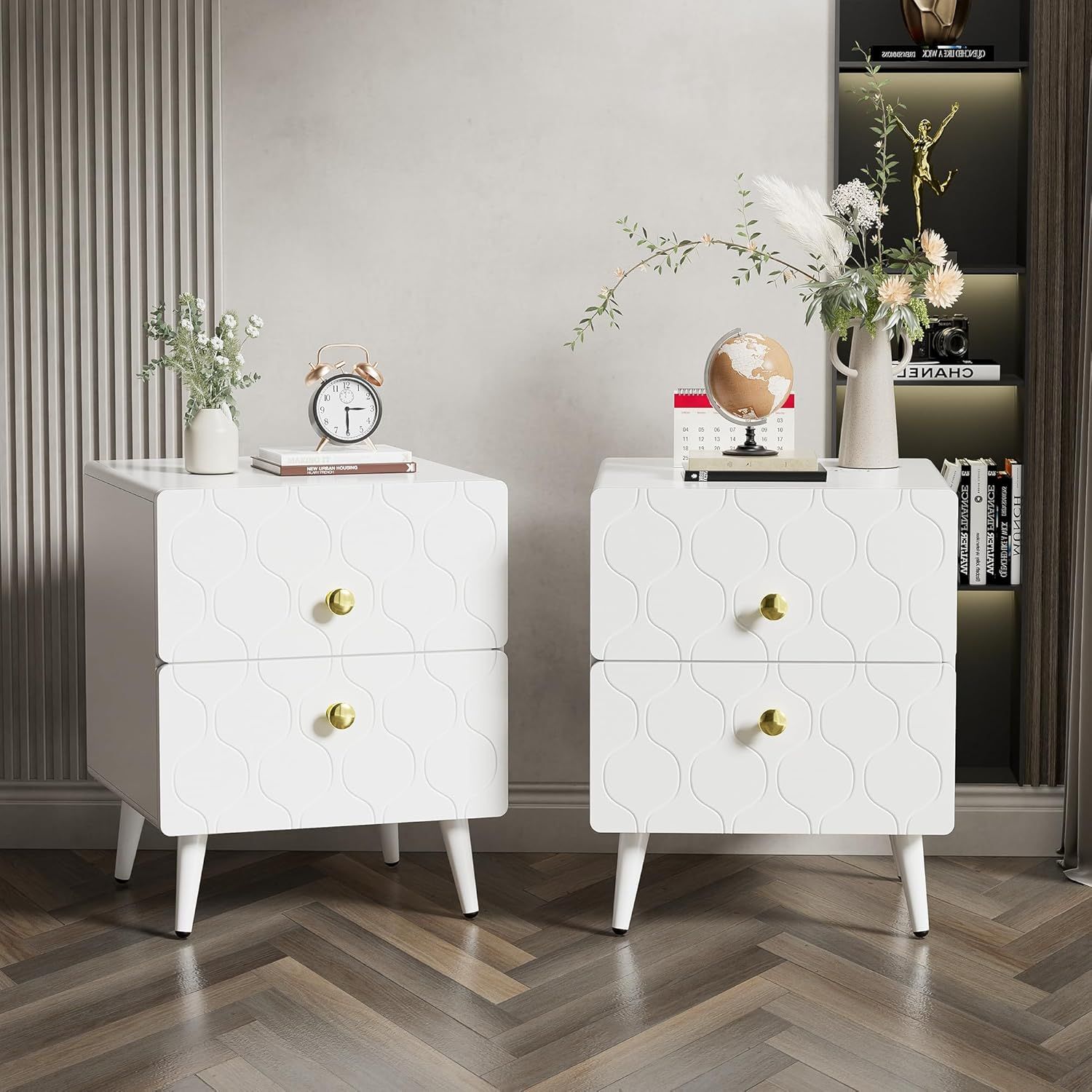 2-er SET NACHTTISCH in WEISS mit SCHUBLADEN