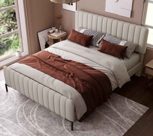 POLSTERBETT 180cm Samt grau/beige POLSTERBETT 180cm Samt grau/beige