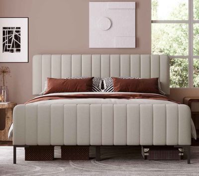 POLSTERBETT 180cm Samt grau/beige