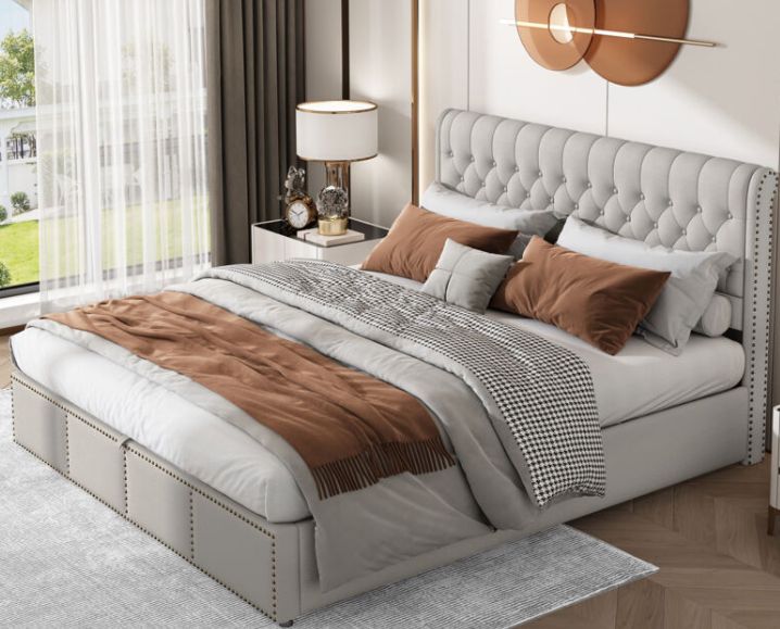 POLSTERBETT 180cm Baumwolle/Leinenstoff