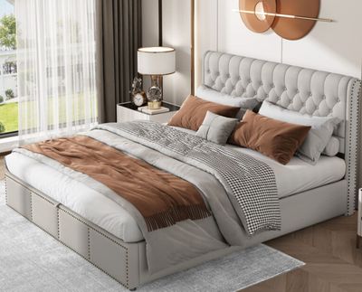 POLSTERBETT 180cm Baumwolle/Leinenstoff POLSTERBETT 180cm Baumwolle/Leinenstoff