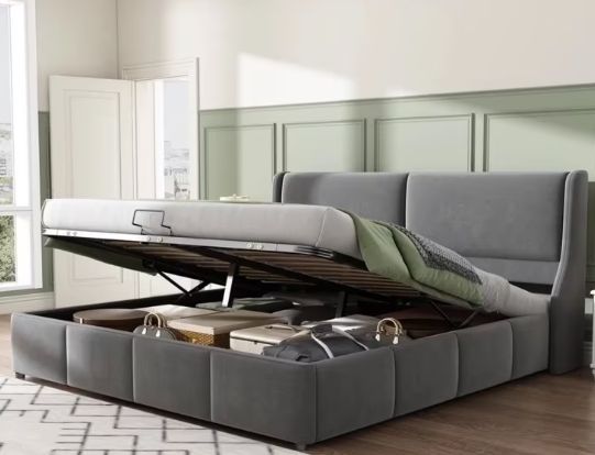 POLSTERBETT 180cm grau FLANELLSTOFF