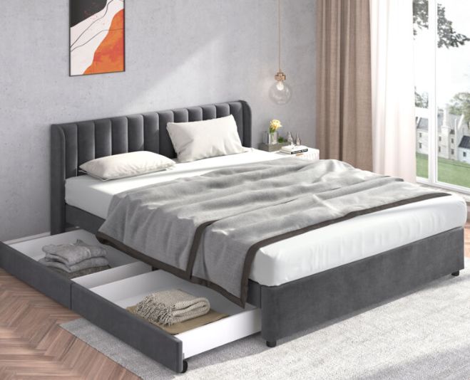 POLSTERBETT SAMT grau 180CM mit STAURAUM POLSTERBETT SAMT grau 180CM mit STAURAUM