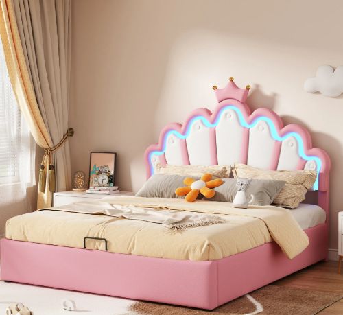 POLSTERBETT PU-LEDER rosa 140cm