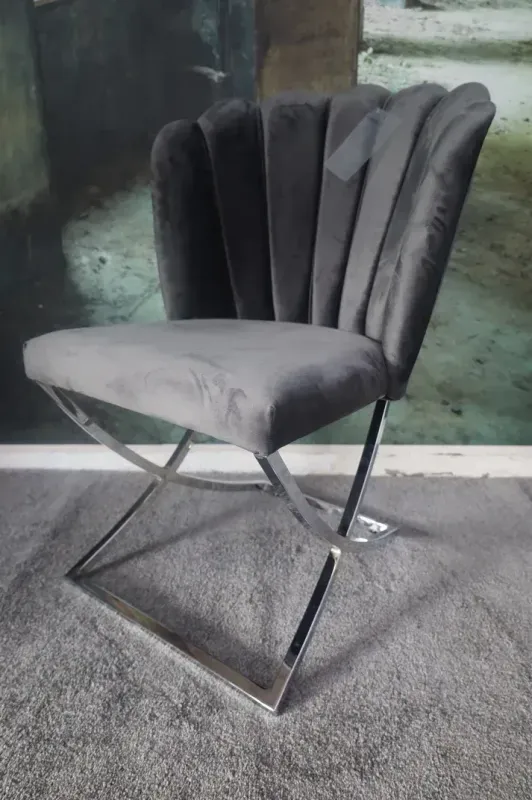 6-er SET ESSZIMMERSTUHL SAMT GRAU CHROMGESTELL 6-er SET ESSZIMMERSTUHL SAMT GRAU CHROMGESTELL